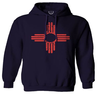 0495. Vintage Retro New Mexico Zia Sun Symbol State Flag Sweatshirt Pullover Hoodie (Navy, Small)