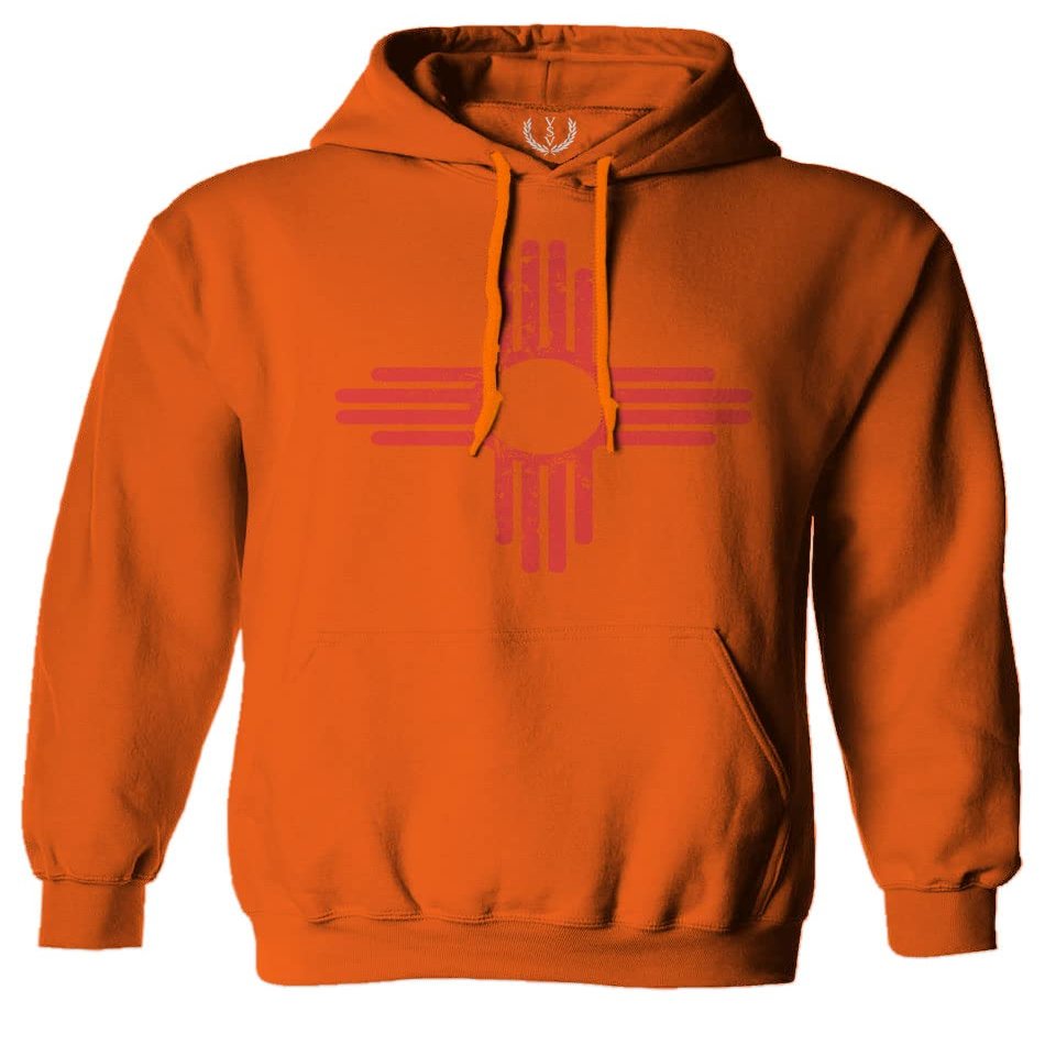 0495. Vintage Retro New Mexico Zia Sun Symbol State Flag Sweatshirt Pullover Hoodie (Orange, Small)
