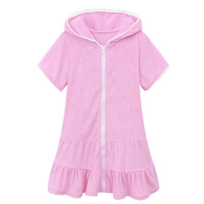 Baby Girls Birthday Little Girls Swim Cover Up Kids Swimsuit Coverup Zip Up Beach Bathing Suit Roses (Pink, 8-9 Years)