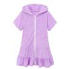Baby Girls Birthday Little Girls Swim Cover Up Kids Swimsuit Coverup Zip Up Beach Bathing Suit Roses (Purple, 4-5 Years) view 3