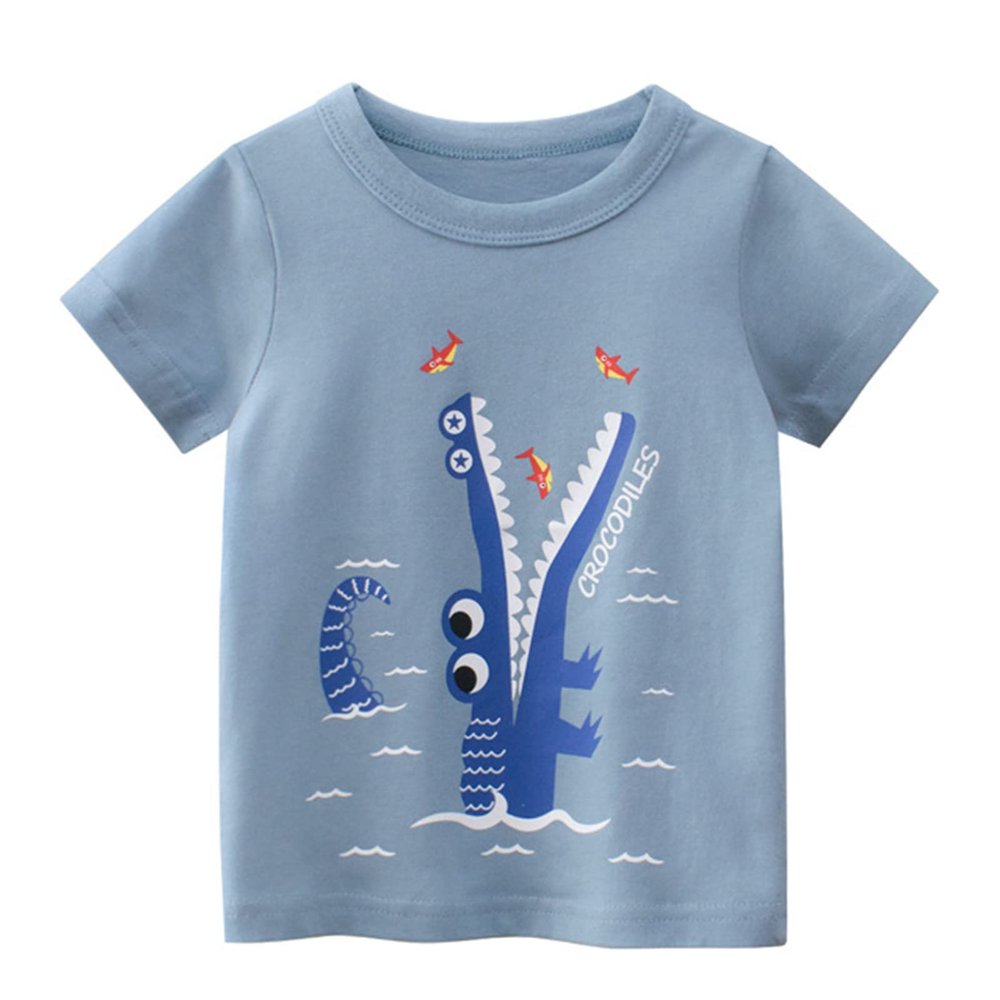 Small Shirt Toddler Kids Baby Boys Girls Cartoon Short Sleeve Crewneck T Shirts Tops Tee Clothes (Light Blue, 1-2 Years)