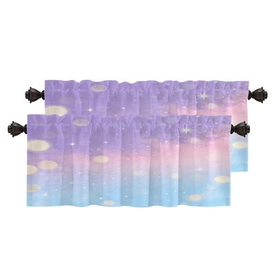 BaoNews Purple Fantasy Star Kitchen Valances for Windows,Blue Rainbow Blackout Valances Curtains Multilayer Polyester Drapes for Kitchen Bedroom 2 Pack 52X18 Inches
