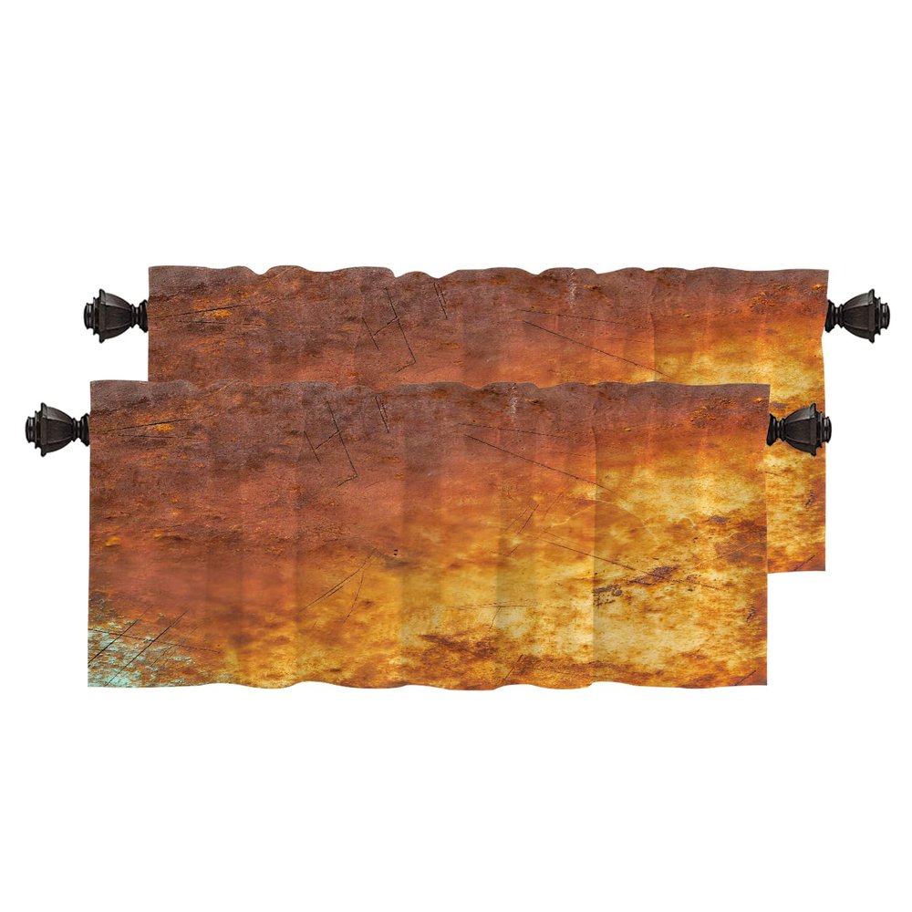 BaoNews Bronze Art Texture Kitchen Valances for Windows,Texture Copper Sheet Marble Orange Blackout Valances Curtains Multilayer Polyester Drapes for Kitchen Bedroom 2 Pack 52X18 Inches