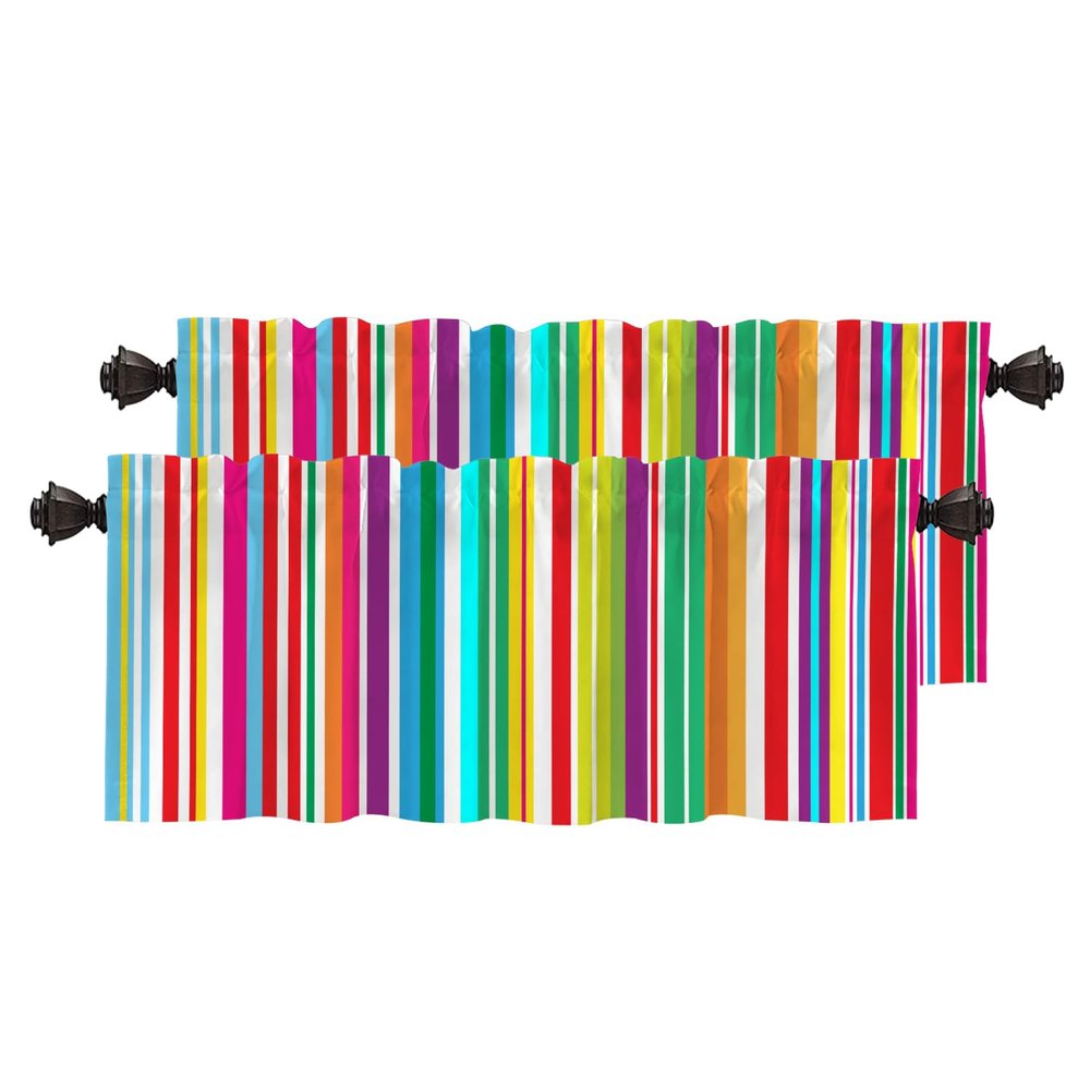 BaoNews Etro Multicolor Stripes Kitchen Valances for Windows,Colorful Stripes Bright Stylish Blackout Valances Curtains Multilayer Polyester Drapes for Kitchen Bedroom 2 Pack 52X18 Inches