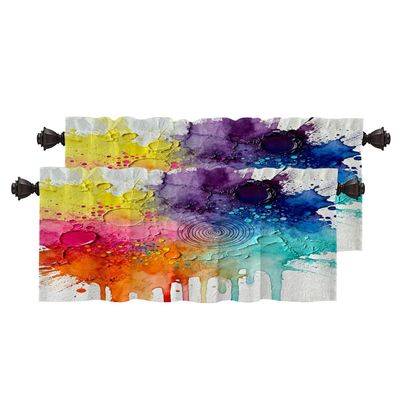 BaoNews Colorful Abstract Watercolor Floral Kitchen Valances for Windows,Art Blackout Valances Curtains Multilayer Polyester Drapes for Kitchen Bedroom 2 Pack 52X18 Inches