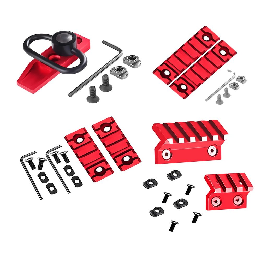 GOTICAL-Combo of 4-45 Degree Offset Mount, 5 Slot, 7 Slot Rail with Quick Detach QD S l i n g S w i v e l Mount Kit-Push Button in Durable Material in red (5, 7 Slots, & Attachment & Red Mounts)