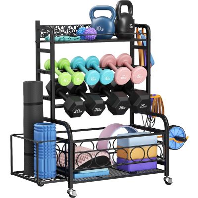 Dumbbell Rack,VOPEAK Weight Rack for Dumbbells, Weight Rack for Home Gym, Home Gym Storage Rack for Yoga Mat Kettlebells and Strength Training Equipment, Dumbbell Rack Stand only with Wheels
