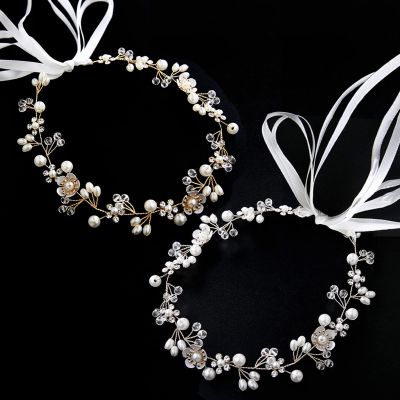 DonLeeving 2 PACK Wedding Hair Accessories - Flower Girl Headpiece & Headband - White Flower Pearl Hair Dress for Bride