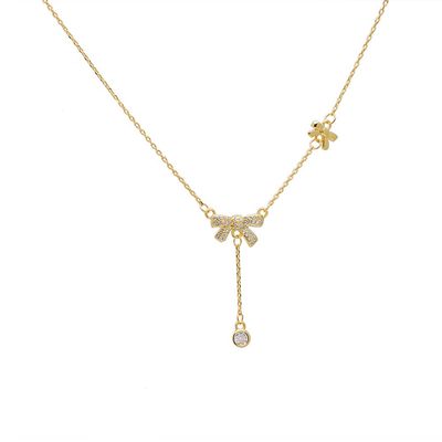 MIKAMU bow Pendant Necklaces for Women CZ cubic zirconia 14K Gold Plated Pendant Necklace bow Valentine's Day Jewelry Sister Wife Girlfriend