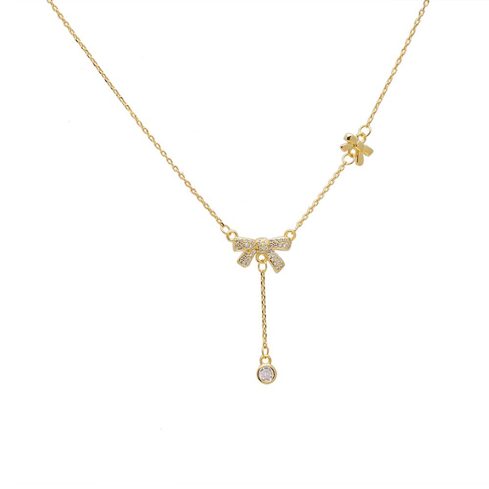 MIKAMU bow Pendant Necklaces for Women CZ cubic zirconia 14K Gold Plated Pendant Necklace bow Valentine's Day Jewelry Sister Wife Girlfriend
