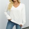 QUALFORT Sweaters for Women 100% Cotton Sweater V Neck Long Sleeve Knitted Jumper Tops Off White X-Large view 3