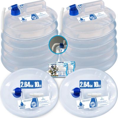 2 Pack - 2.64/3.96 Gallon Premium Collapsible Water Containers: Large Capacity Food - Grade LDPE, BPA - Free, Ultimate for Camping & Hiking. with a Patented Leak - Proof Faucet Design