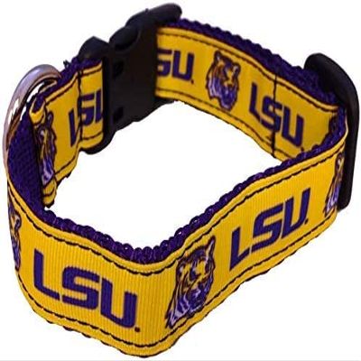 College Dog Collar (Medium, LSU Mascot)