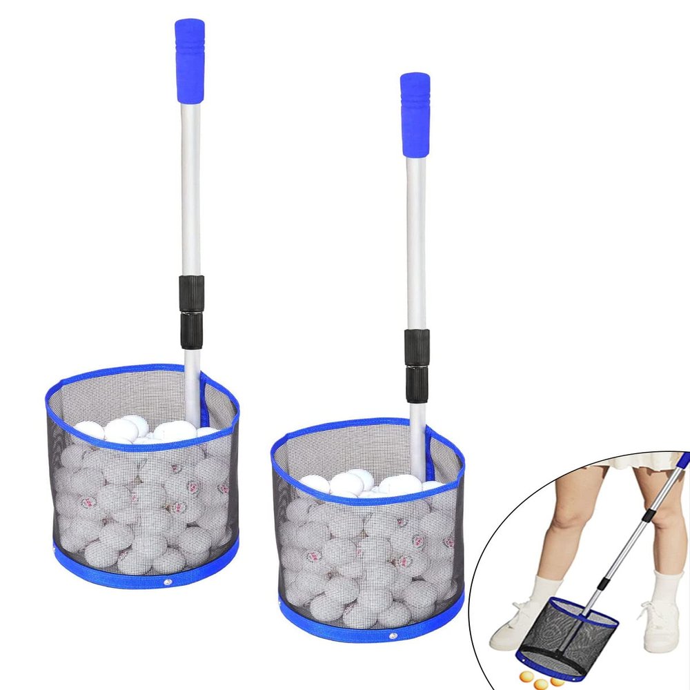 Glemall Table Tennis Balls Collector - 2 Set Ping Pong Ball Picker Upper Retriever with Adjustable Length Net Bag Handle for Storage - 120 Balls