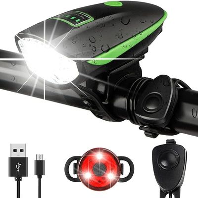 WILN Bike Lights Set 1400LM USB Rechargeable Bicycle Headlight & Tail Light & Horn 3 Lighting Modes Suitable for Bicycles with All Frames (Green)