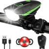 WILN Bike Lights Set 1400LM USB Rechargeable Bicycle Headlight & Tail Light & Horn 3 Lighting Modes Suitable for Bicycles with All Frames (Green) view 1
