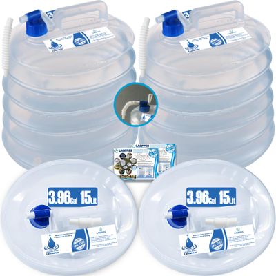 2 Pack - 2.64/3.96 Gallon Premium Collapsible Water Containers: Large Capacity Food - Grade LDPE, BPA - Free, Ultimate for Camping & Hiking. with a Patented Leak - Proof Faucet Design