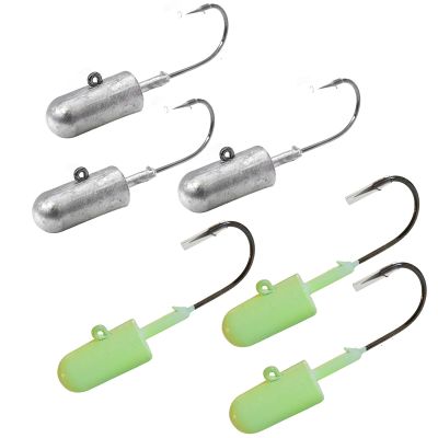Qty 6 Mix Colors Fish WOW! 6oz Glow Bullet Jighead Plain Jig Head Bait Weighted swimbait Spin Fish unpainted Jig Heads for Saltwater with 32786 MUSTAD 10/0 Hook 2X Strong Black Nickel Hook