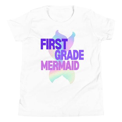 First Grade Mermaid Shirt with Rainbow Mermaid Tail - Youth Short Sleeve T-Shirt