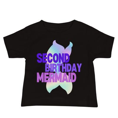 Baby Girls Second Birthday Mermaid Shirt for 2nd Birthday Shirt - Baby Jersey Short Sleeve Tee Black
