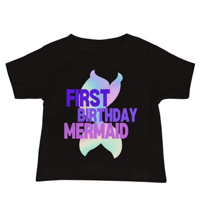 Baby Girls First Birthday Mermaid Shirt for 1st Birthday Baby Jersey Short Sleeve Tee Black