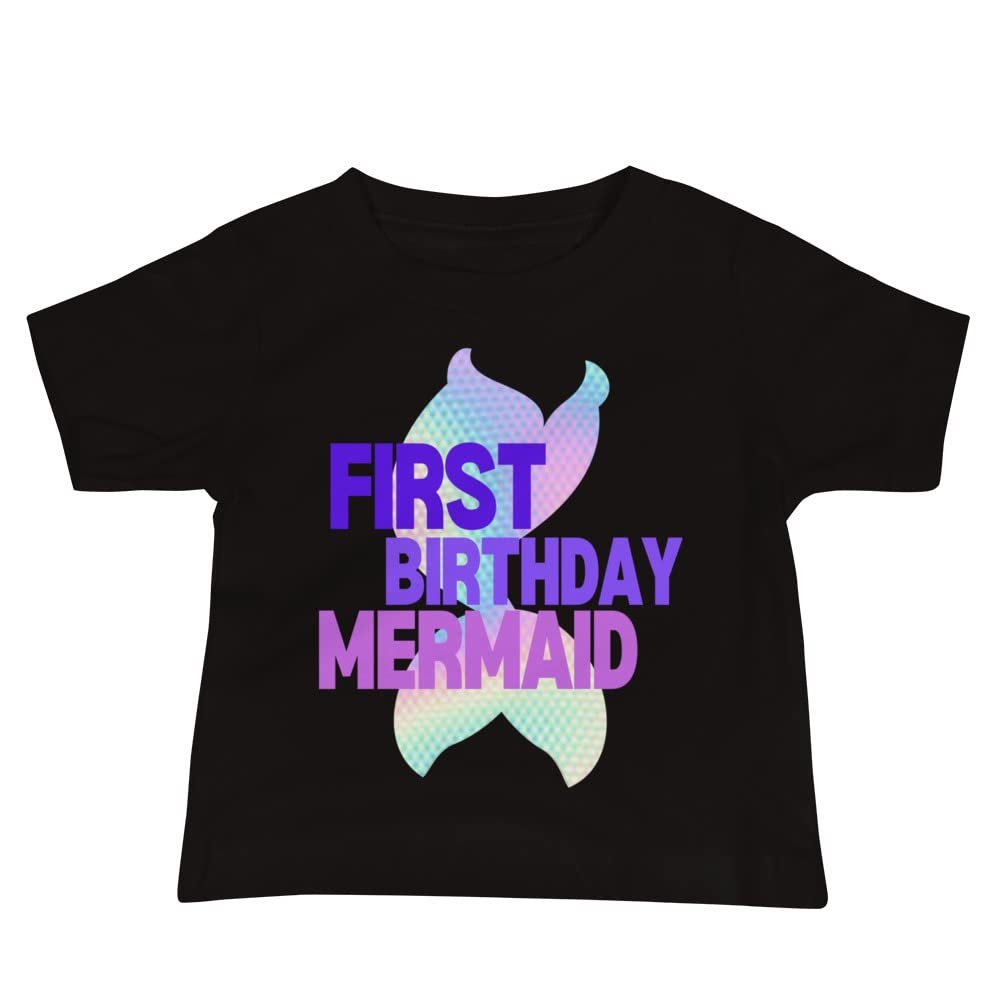 Baby Girls First Birthday Mermaid Shirt for 1st Birthday Baby Jersey Short Sleeve Tee Black
