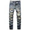 Men Ripped Slim Fit Jeans Destroyed Distressed Straight Denim Pants Vintage Mid Waist Washed Biker Jean Trousers (Dark Blue 2,34) view 1