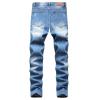 Men Ripped Slim Fit Jeans Destroyed Distressed Straight Denim Pants Vintage Mid Waist Washed Biker Jean Trousers (Light Blue,34) view 2