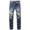 Men Ripped Slim Fit Jeans Destroyed Distressed Straight Denim Pants Vintage Mid Waist Washed Biker Jean Trousers (Dark Blue 1,28) view 1
