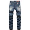 Men Ripped Slim Fit Jeans Destroyed Distressed Straight Denim Pants Vintage Mid Waist Washed Biker Jean Trousers (Dark Blue 1,28) view 2