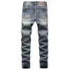 Men Ripped Slim Fit Jeans Destroyed Distressed Straight Denim Pants Vintage Mid Waist Washed Biker Jean Trousers (Dark Blue 2,28) view 2