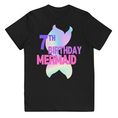 7th Birthday Mermaid Shirt for Girls Seventh Birthday Shirt - Youth Jersey t-Shirt Black