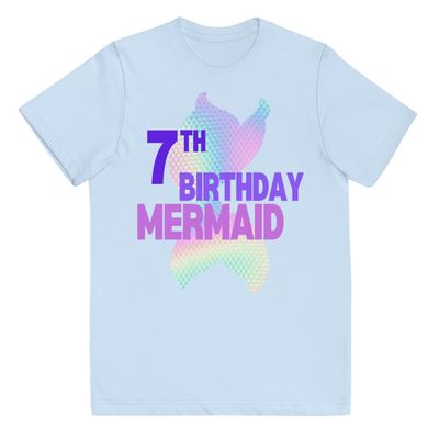 7th Birthday Mermaid Shirt for Girls Seventh Birthday Shirt - Youth Jersey t-Shirt Light Blue