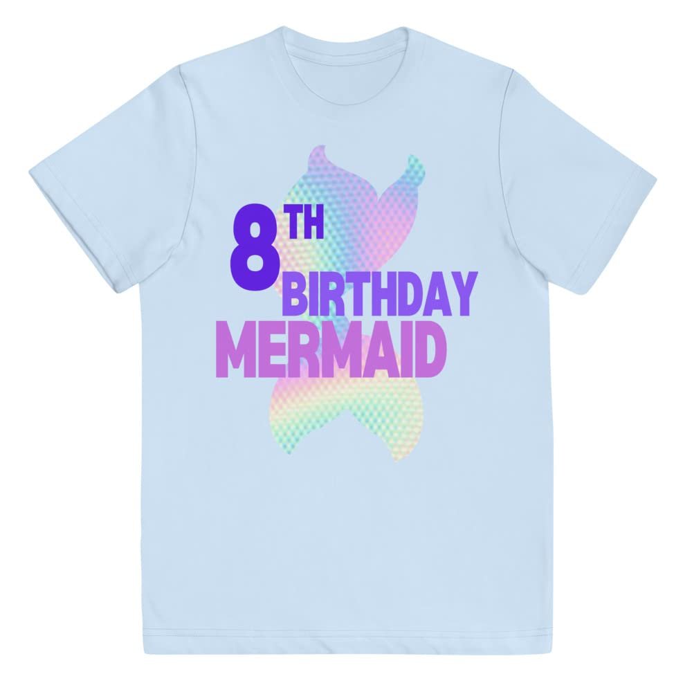 8th Birthday Mermaid Shirt for Girls Eighth Birthday Shirt - Youth Jersey t-Shirt Light Blue