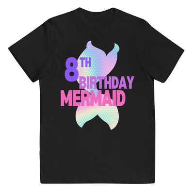 8th Birthday Mermaid Shirt for Girls Eighth Birthday Shirt - Youth Jersey t-Shirt Black
