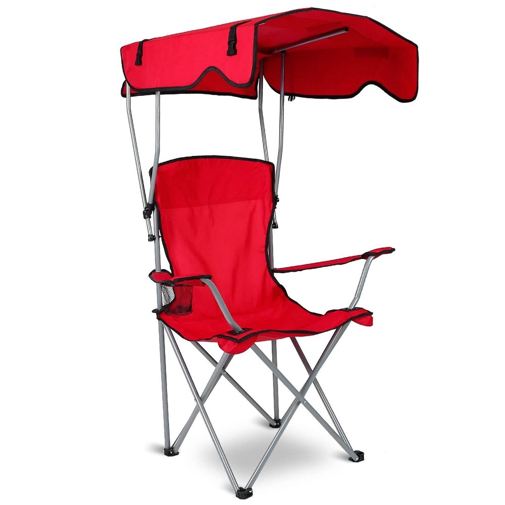 Henbanle Foldable Beach Canopy Chair, Sun Protection Camping Lawn Canopy Chair,330LBS Load Folding Seat with Cup Holder & Carry Bag (Red), (D0102)