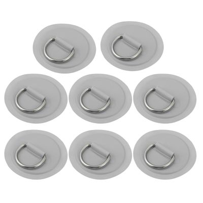 X AUTOHAUX 8pcs 8cm Gray D Ring Patch PVC Stainless Steel Round Shape D Ring Pad for Surfboard Inflatable Boat Kayak Canoe Deck