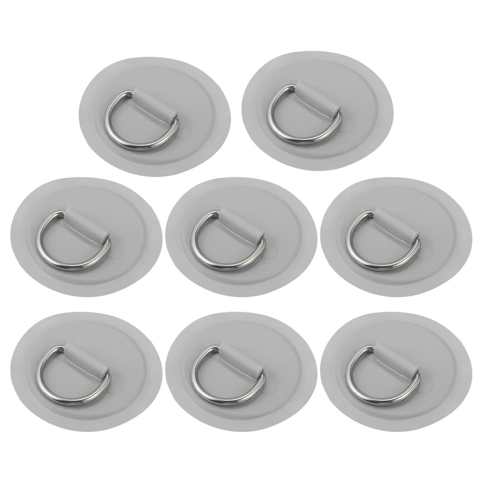 X AUTOHAUX 8pcs 8cm Gray D Ring Patch PVC Stainless Steel Round Shape D Ring Pad for Surfboard Inflatable Boat Kayak Canoe Deck