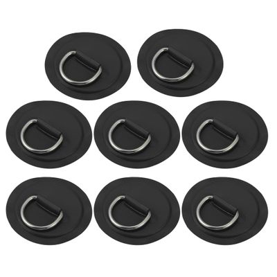 X AUTOHAUX 8pcs 8cm Black D Ring Patch PVC Stainless Steel Round Shape D Ring Pad for Surfboard Inflatable Boat Kayak Canoe Deck