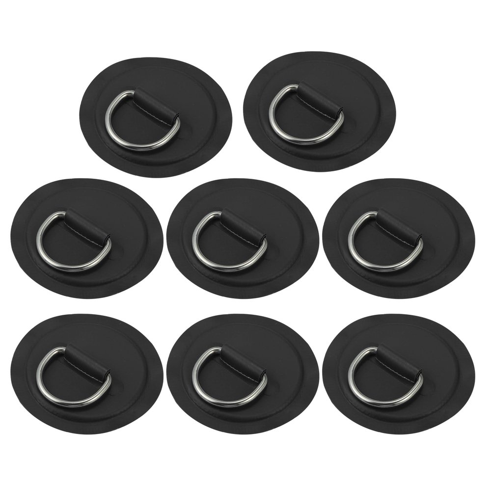 X AUTOHAUX 8pcs 8cm Black D Ring Patch PVC Stainless Steel Round Shape D Ring Pad for Surfboard Inflatable Boat Kayak Canoe Deck