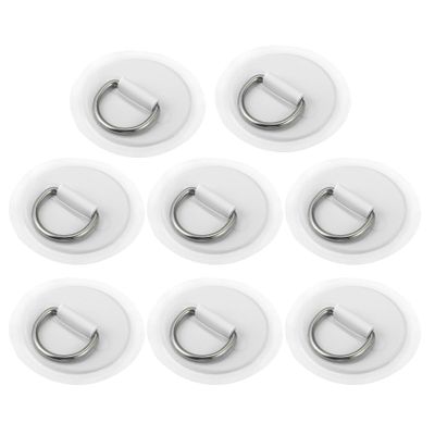 X AUTOHAUX 8pcs 8cm White D Ring Patch PVC Stainless Steel Round Shape D Ring Pad for Surfboard Inflatable Boat Kayak Canoe Deck