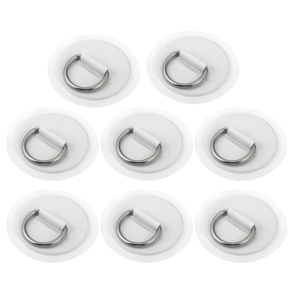X AUTOHAUX 8pcs 8cm White D Ring Patch PVC Stainless Steel Round Shape D Ring Pad for Surfboard Inflatable Boat Kayak Canoe Deck