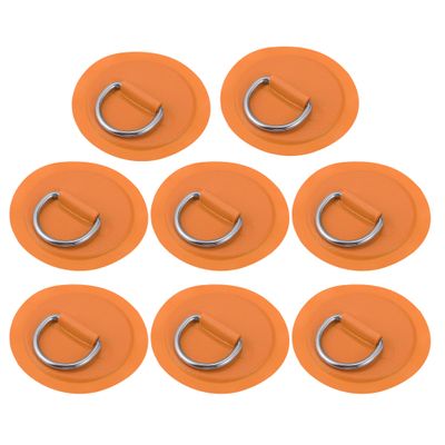 X AUTOHAUX 8pcs 8cm Orange D Ring Patch PVC Stainless Steel Round Shape D Ring Pad for Surfboard Inflatable Boat Kayak Canoe Deck