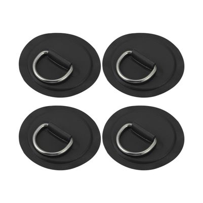 X AUTOHAUX 4pcs 11cm Black D Ring Patch PVC Stainless Steel Round Shape D Ring Pad for Surfboard Inflatable Boat Kayak Canoe Deck