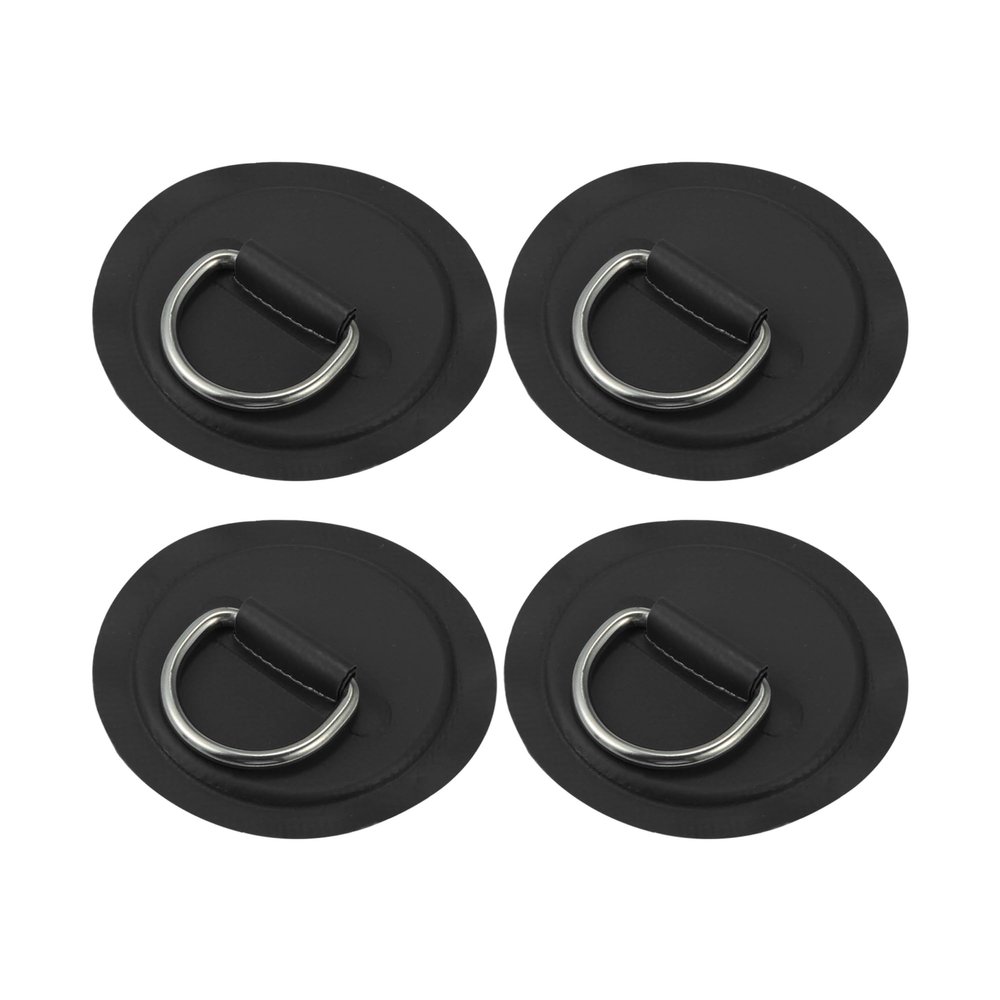 X AUTOHAUX 4pcs 11cm Black D Ring Patch PVC Stainless Steel Round Shape D Ring Pad for Surfboard Inflatable Boat Kayak Canoe Deck