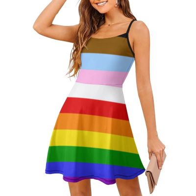 BAIKUTOUAN LGBT Rainbow Transgender Pride Flag Women's Tank Dress Sleeveless Mini Dress Swing Beach T Shirt Sundresses L