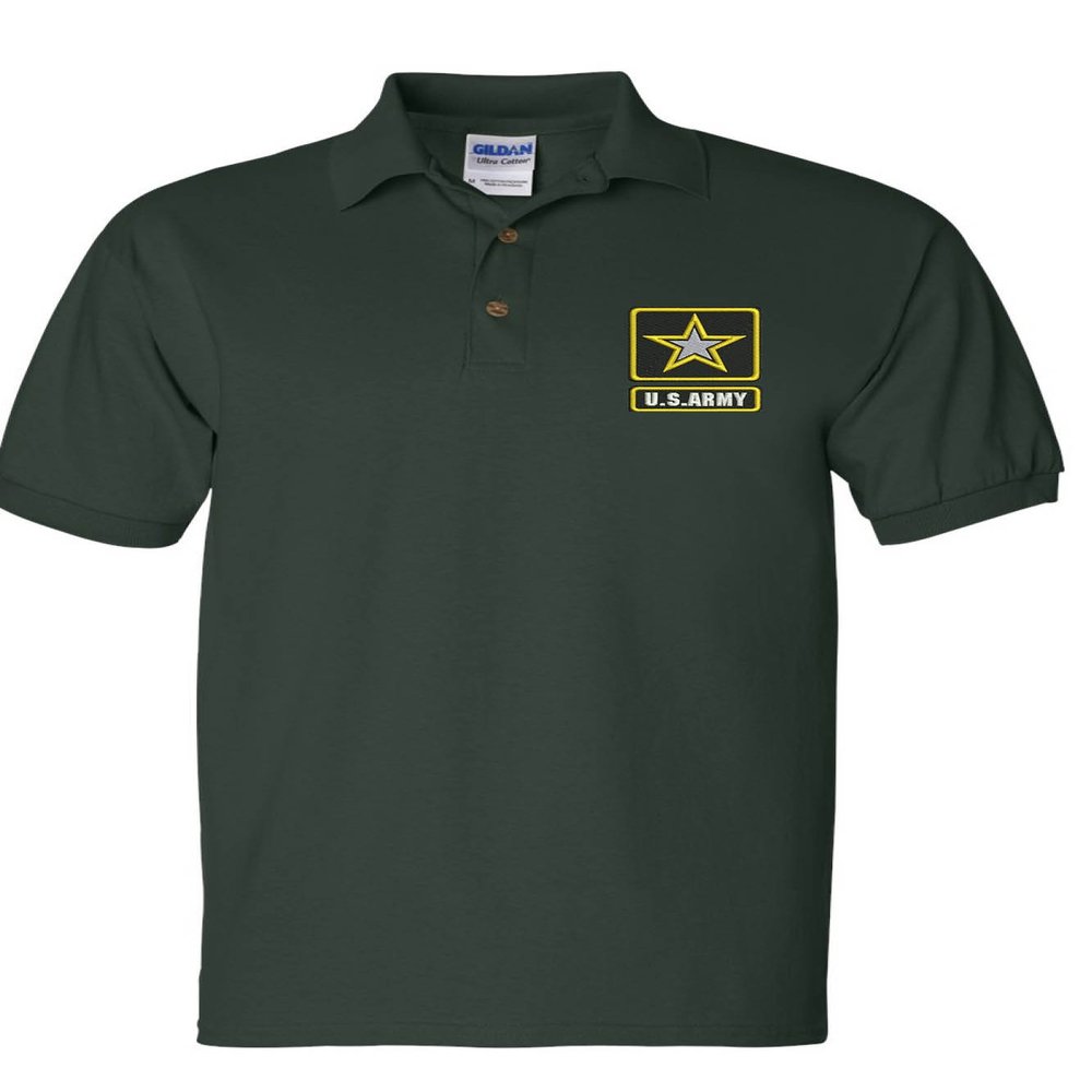 ALLNTRENDS Men's Polo T Shirt US Army Embroidered Military USA Army Gift (2XL, Forest Green)