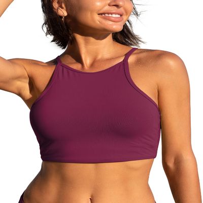 CRZ YOGA Women's Bikini Tops High Neck Swimsuit Racerback Padded Bathing Suit Sexy Swimwear Fuchsia X-Small