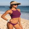 CRZ YOGA Women's Bikini Tops High Neck Swimsuit Racerback Padded Bathing Suit Sexy Swimwear Fuchsia X-Small view 3
