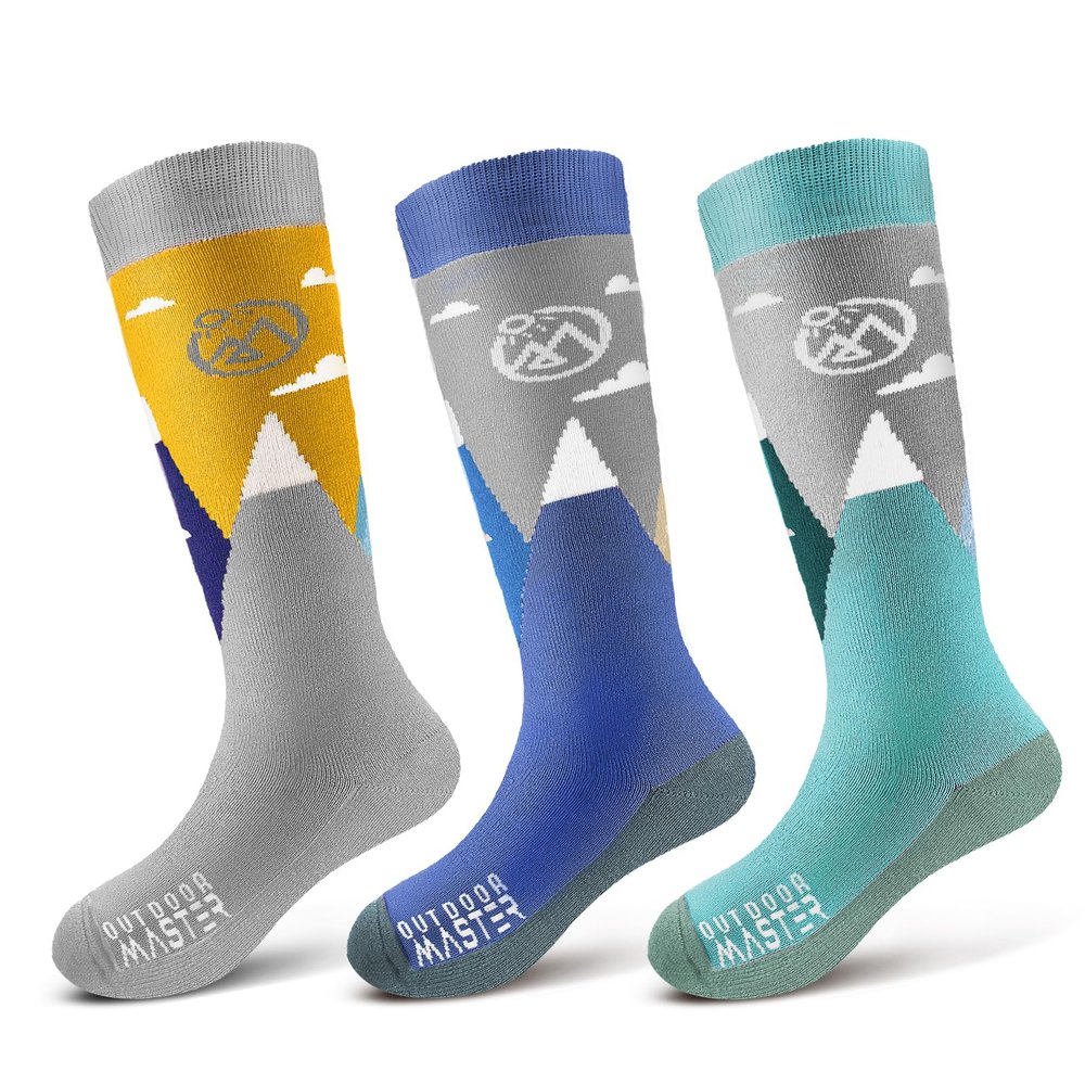 OutdoorMaster Merino Wool Ski Socks for Kids, Boys & Girls, Thermal Winter Warm Snowboarding Socks for Cold Weather